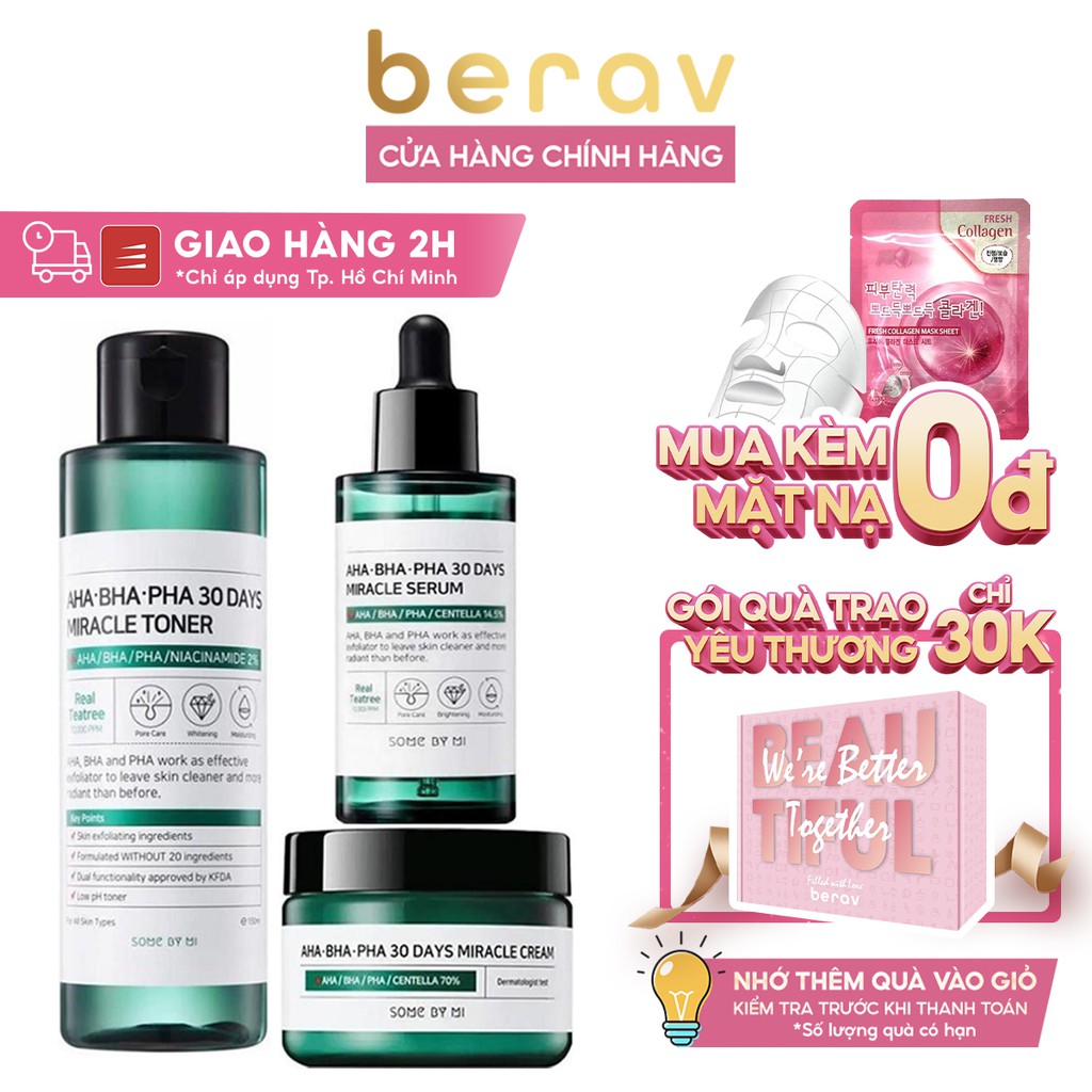 Bộ 3 Giảm Mụn "Thần Kỳ" SOME BY MI AHA-BHA-PHA 30 Days Miracle (TONER+SERUM+CREAM)