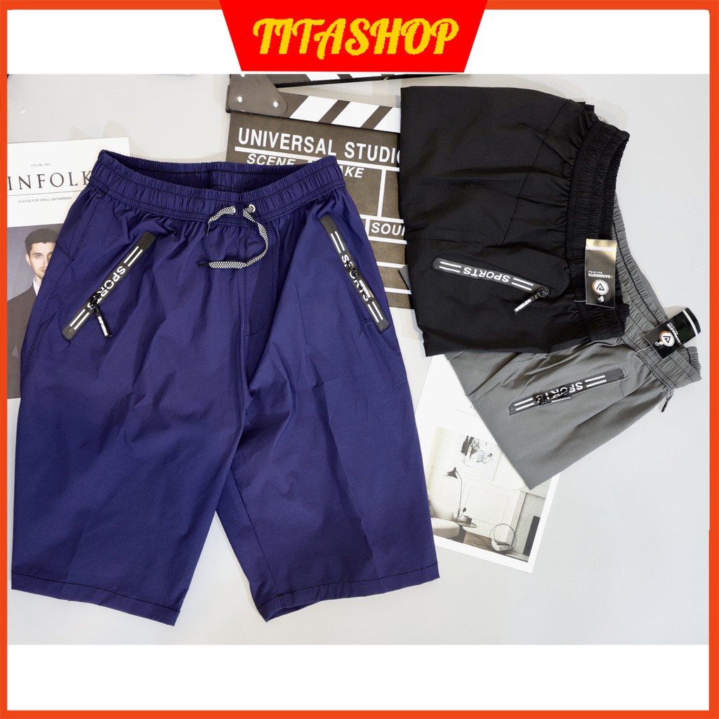 Quần short thể thao nam, quần tập gym nam chất liệu thun dày dặn co giãn có 2 túi khóa kéo CHÔNG NƯỚC QS02