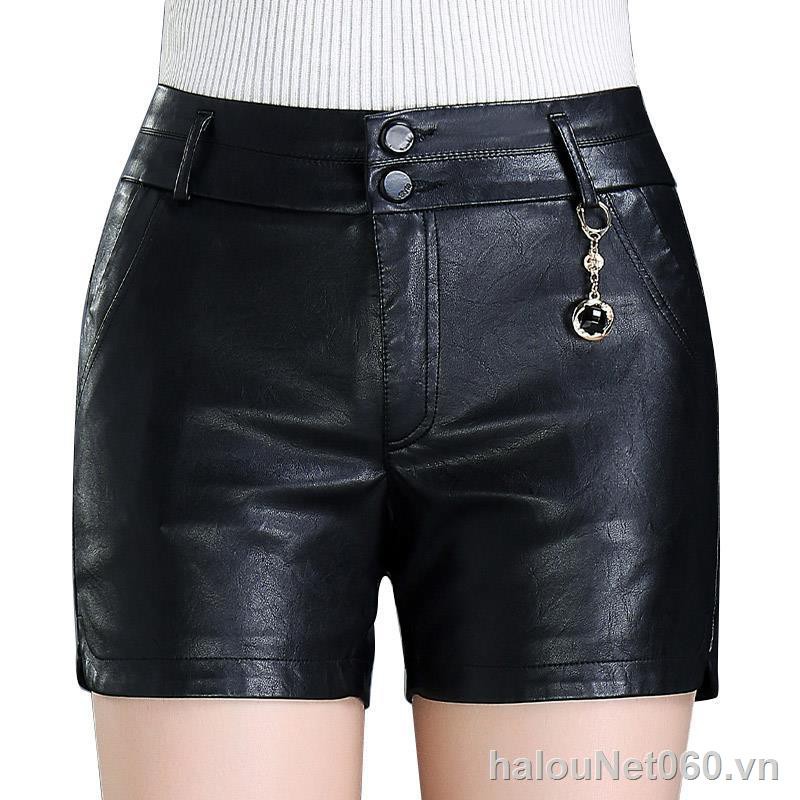Quần short cạp cao vải da sành điệu cho nữ