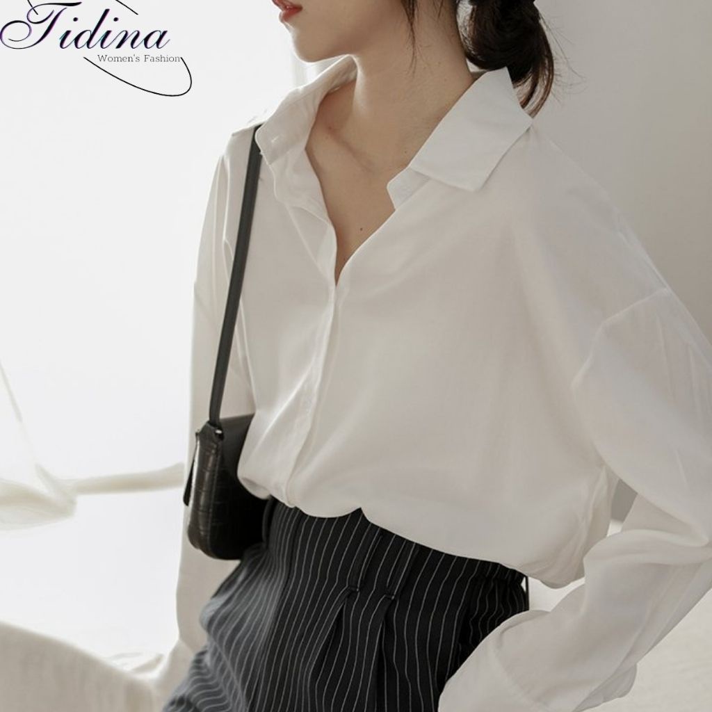 Áo sơ mi nữ TIDINA dài tay kiểu công sở đẹp áo sơ mi vải lụa mềm không nhăn dáng suông thoáng mát thời trang cao cấp