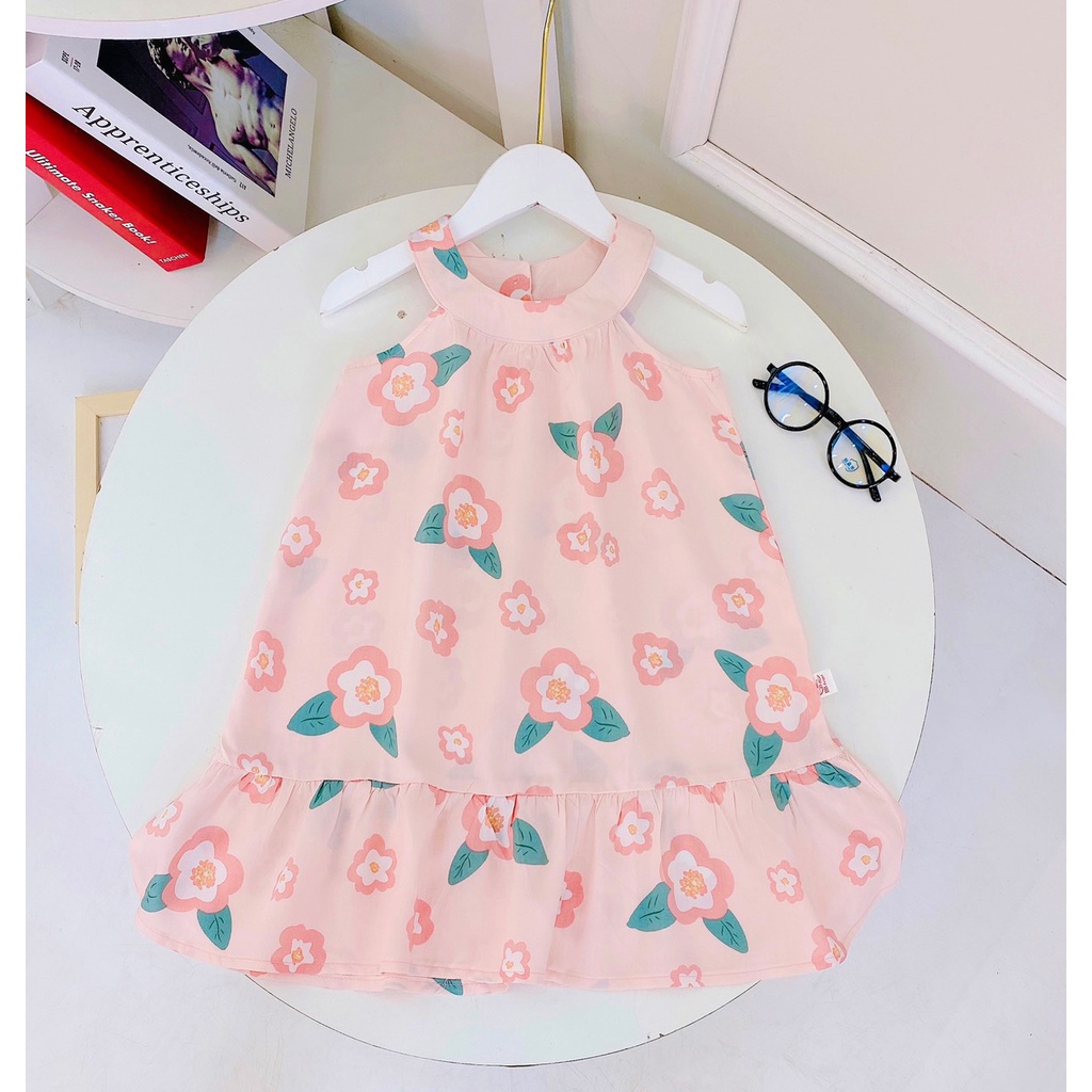 ✓22-40kg✓ Váy lanh lụa cổ yếm Bb Angel cho bé gái từ 22-40kg