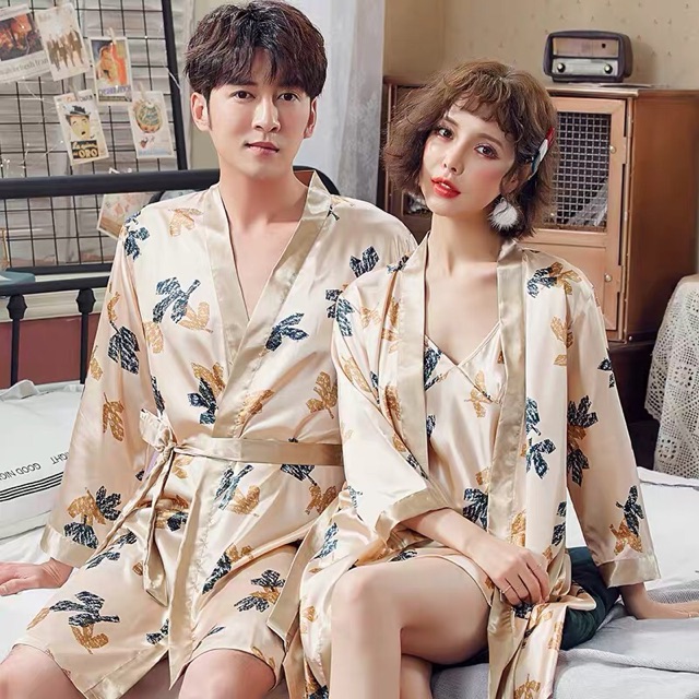 (ORDER) Bộ ngủ lụa đôi nam nữ dáng yukata phong cách sexy, hàng Quảng Châu cao cấp