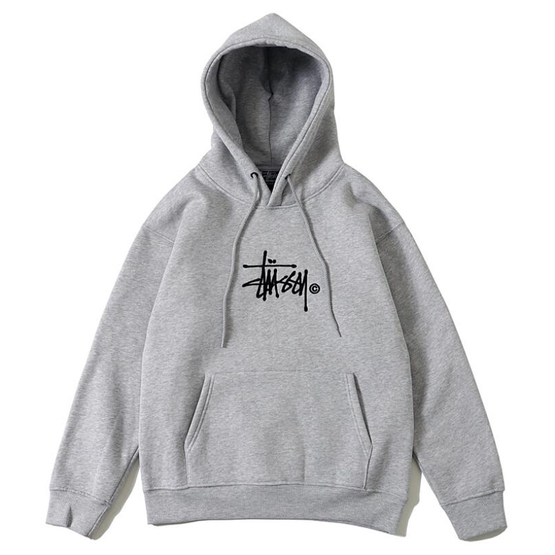 STUSSY Áo Hoodie Nhung Dày Dặn Thêu Chữ Đơn Giản Thời Trang Unisex