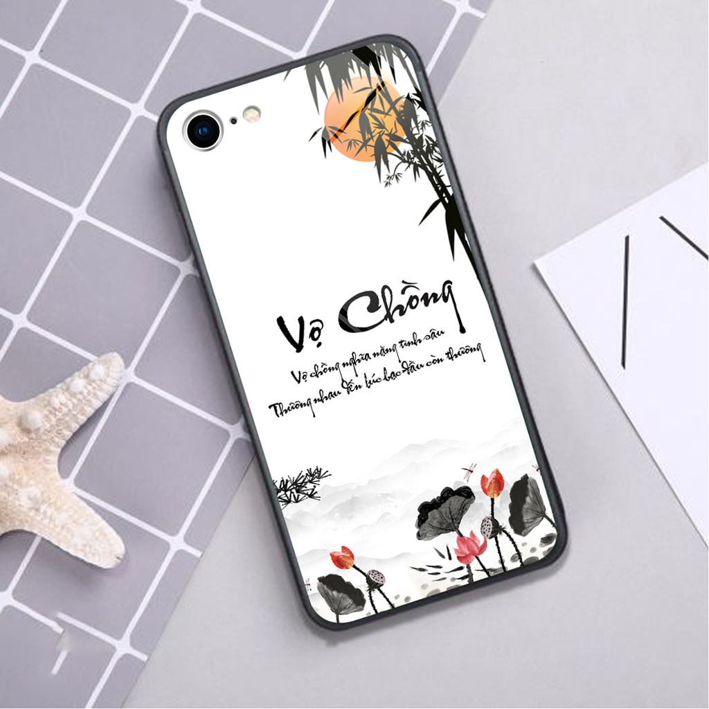 Ốp lưng KÍNH Iphone 7 / 8 / SE 2020 in hình 3D TÀI LỘC-VỢ CHỒNG-TÂM AN -MÃ ĐÁO