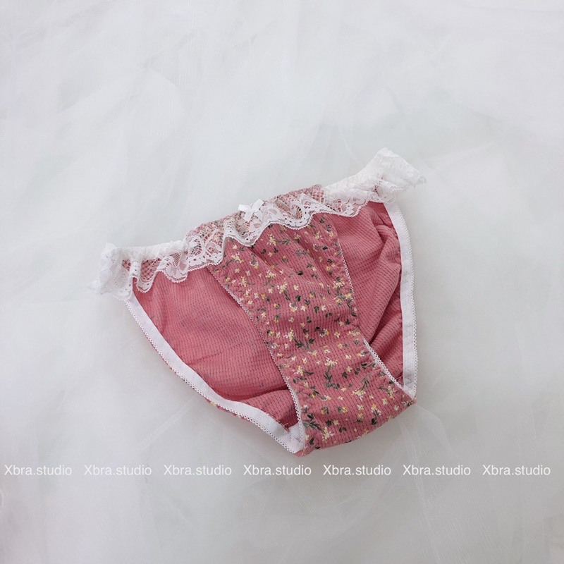 Set đồ lót áo cup ngang CÓ MÚT hoa nhí hồng đỗ phối ren | BigBuy360 - bigbuy360.vn