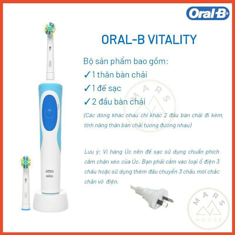 Bàn chải điện Oral-B Vitality Nội địa Úc - dành cho mọi loại đầu