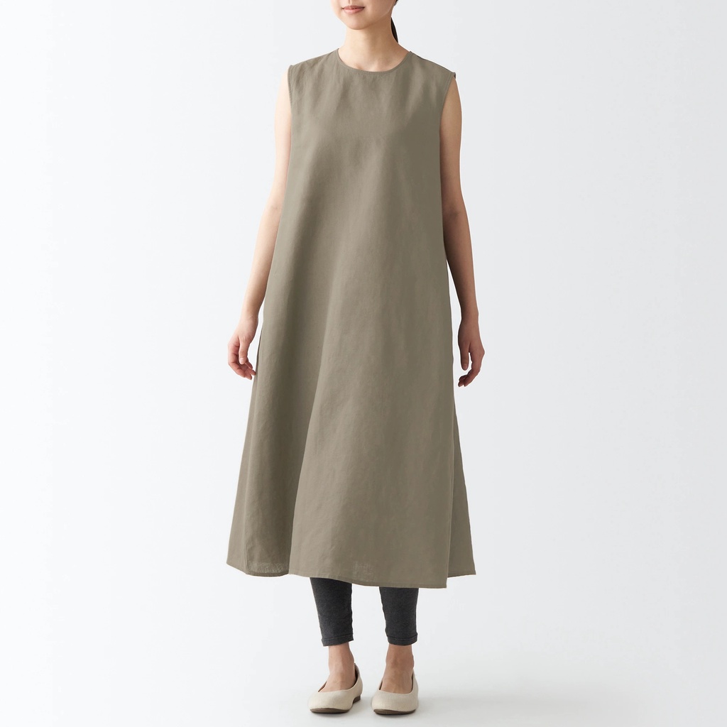 Muji Đầm Nữ Vải Lanh Pháp Không Tay