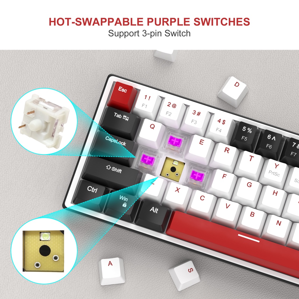 Bàn Phím Cơ Chơi Game 60% 68 Phím Có Đèn LED Nền Xanh Dương Cho Laptop PC SKY68