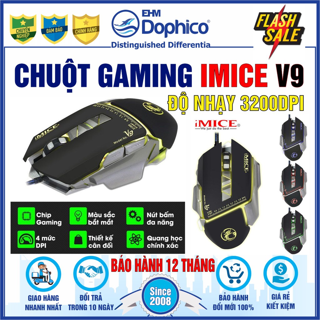 Chuột Gaming Imice V9 – Chính hãng – Led đổi màu – Độ nhạy 3200 DPI – Bảo hành 12 tháng