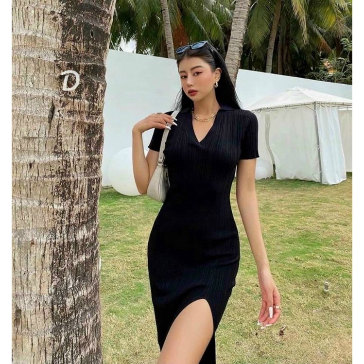 ĐẦM BODY DÁNG DÀI CỔ BẺ XẺ TÀ SEXY CHẤT SIÊU DÀY ĐẸP