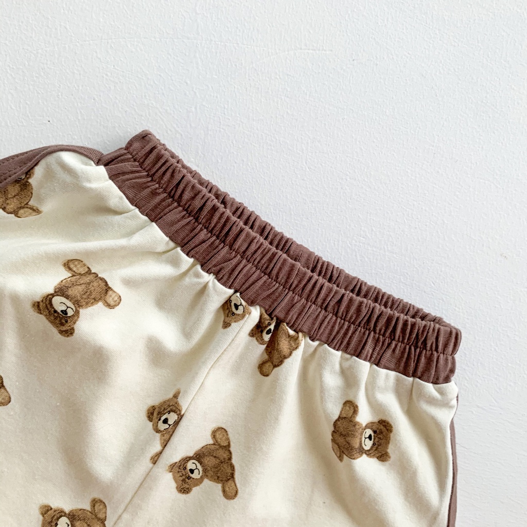 Bộ Áo Thun Tay Ngắn In Hình Gấu Hoạt Hình + Quần Short Thời Trang Mùa Hè Dành Cho Bé Sơ Sinh