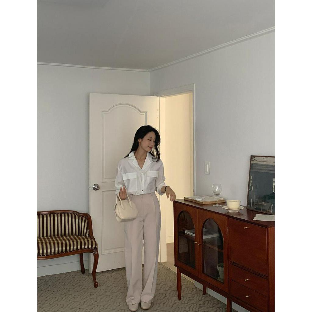 Áo Sơ Mi Dài Tay Cổ polo Phối Túi Đôi Kiểu Vintage Pháp Sành Điệu 55567