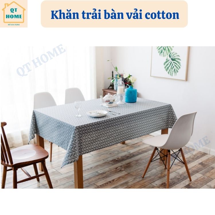 Khăn Trải Bàn Vải Cotton Màu Ghi Họa Tiết Mũi Tên Nhiều Kích Thước