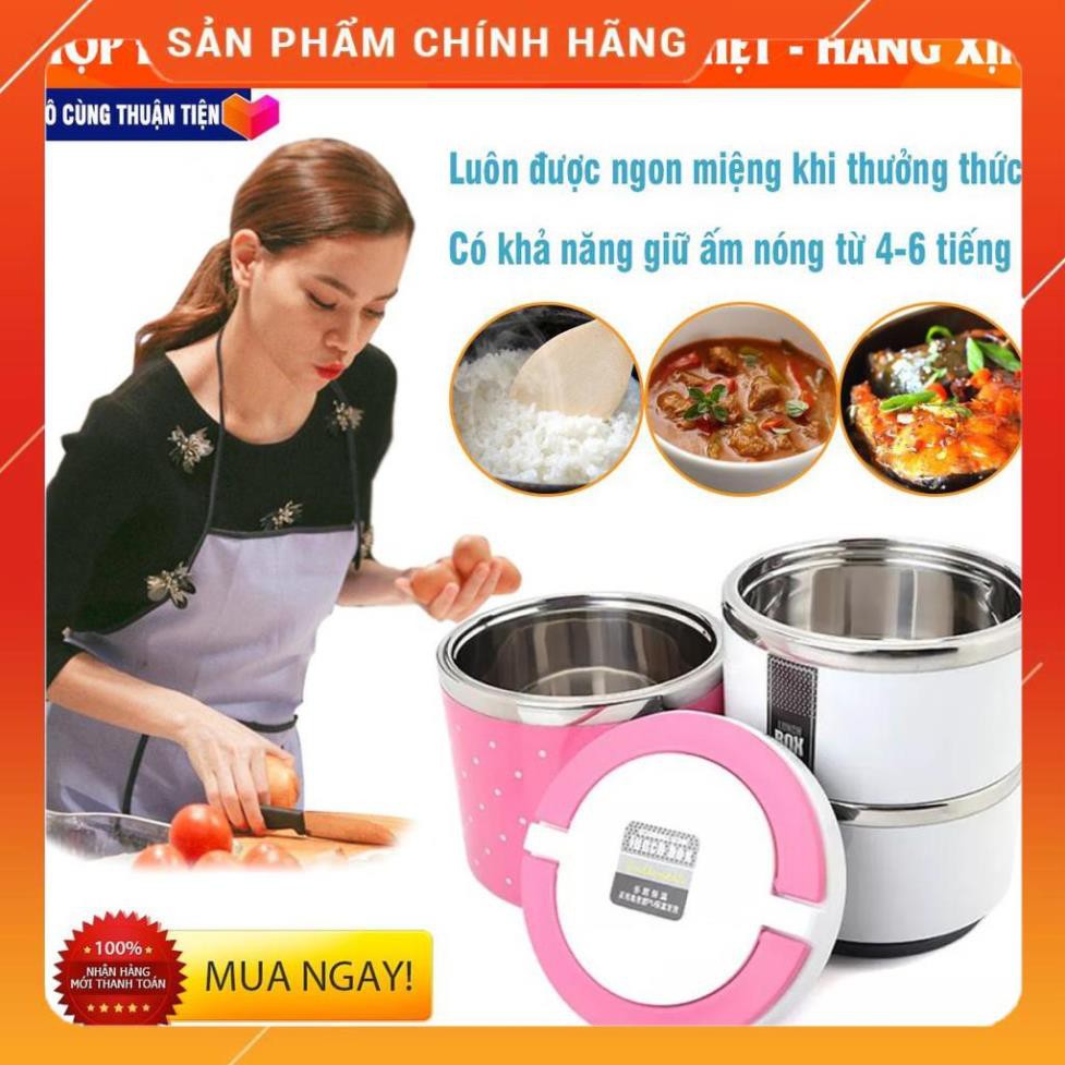 Hộp cơm giữ nhiệt 2 lớp ruột inox, Hộp đựng cơm văn phòng