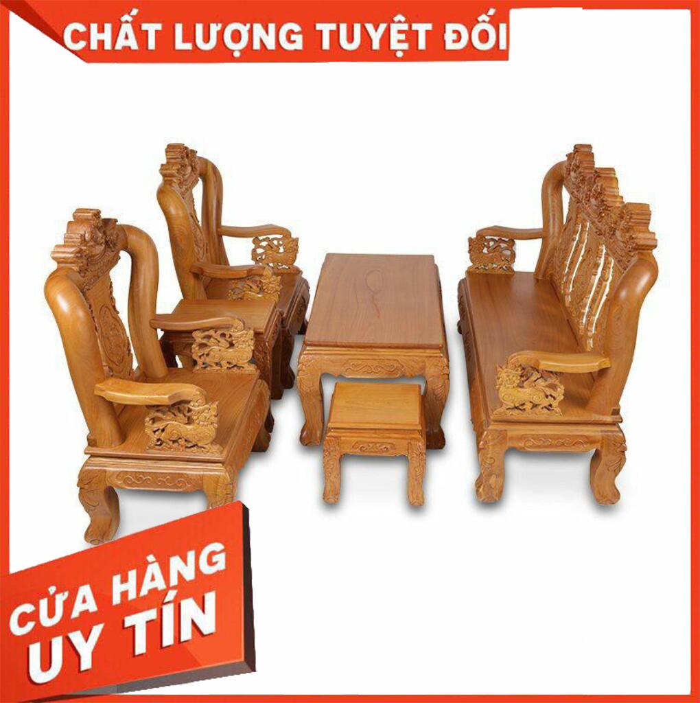 Bộ bàn ghế gỗ gõ đỏ chạm lân 6 món tay 12 Nội Thất