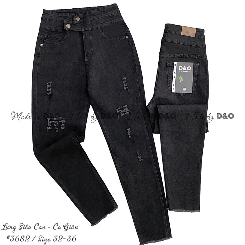 [Size 32~36] Quần Jeans LƯNG SIÊU CAO 2 Nút Ôm Eo Trên Rốn - Hàng Co Giãn