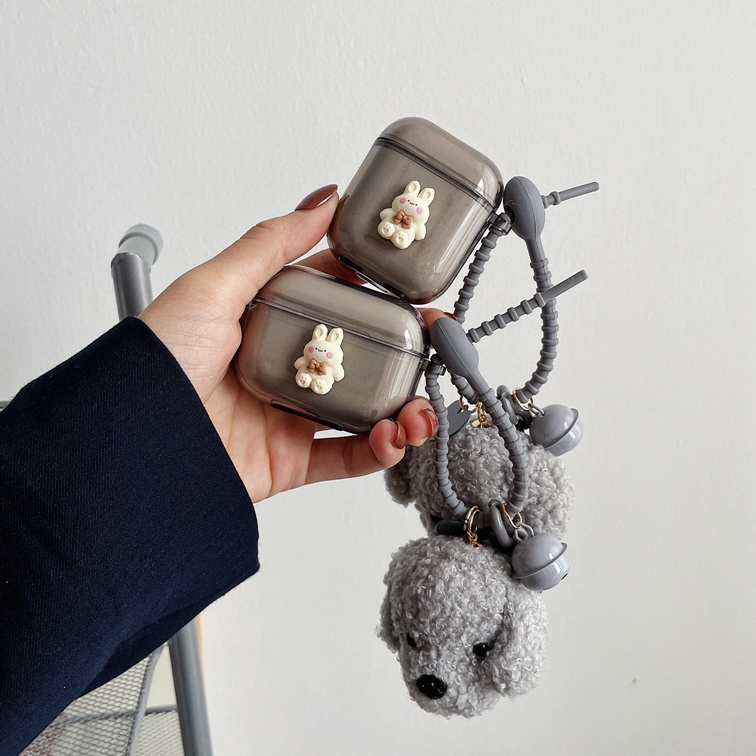 Vỏ bọc hộp sạc tai nghe không dây bluetooth bằng TPU mềm hình đầu chó có dây xích cho Airpods 1/2 pro