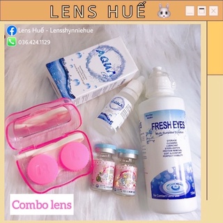 ✨combo lens 4 món - nước ngâm, nhỏ mắt, lens, dụng cụ đeo lens giá rẻ - lens huế 🐻