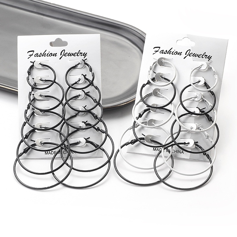 Bộ 6 Khuyên Tai Hình Tròn Nhỏ Nhiều Màu Sắc Phong Cách Âu Mỹ Mới