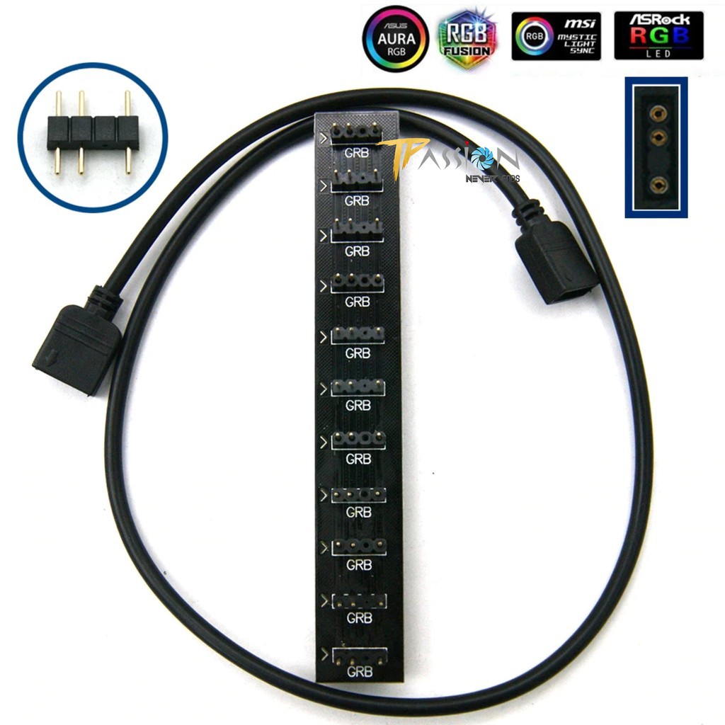 Dây chia cổng ARGB 3Pin 5V từ 1 ra 2, 3, 4,5, 6, 10 cổng, chuyển cổng VDG - Addressable RGB Splitter, cáp chia, bền đẹp