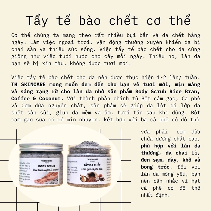 BODY SCRUB TẨY DA CHẾT CÀ PHÊ DỪA SÁNG MỊN SẠCH DA NGUYÊN CHẤT TH SKINCARE