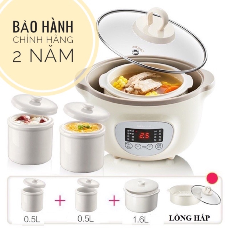 Nồi ninh hầm nấu cháo Bear 0.8l 1,6l cho bé (có thể vừa nấu vừa hấp cùng lúc)