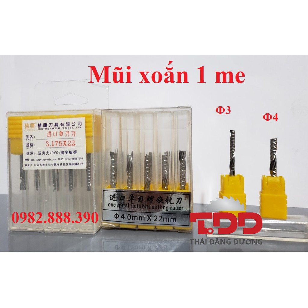 Mũi CNC xoắn 1 me hộp vàng 10 cái 3.175*22