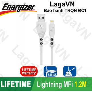 Cáp sạc siêu bền Energizer Lightning MFi dài 1.2m LIFETIME WARRANTY cho iPhone iPad iPod - C41UBLIG