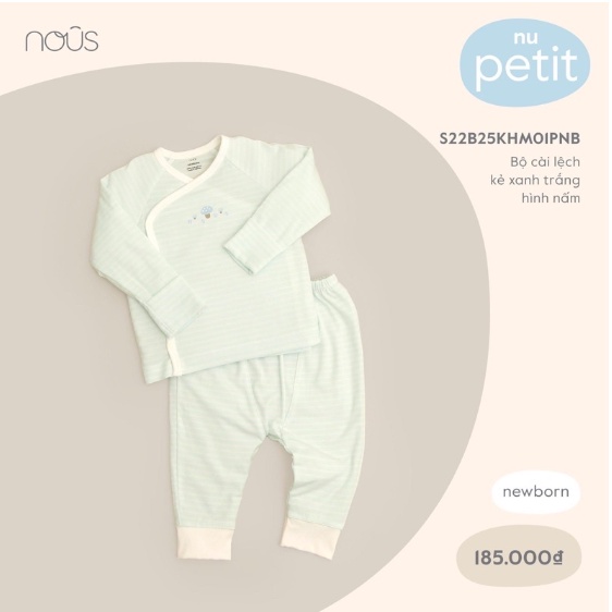 Bộ dài tay cài lệch sơ sinh, chất liệu pretty