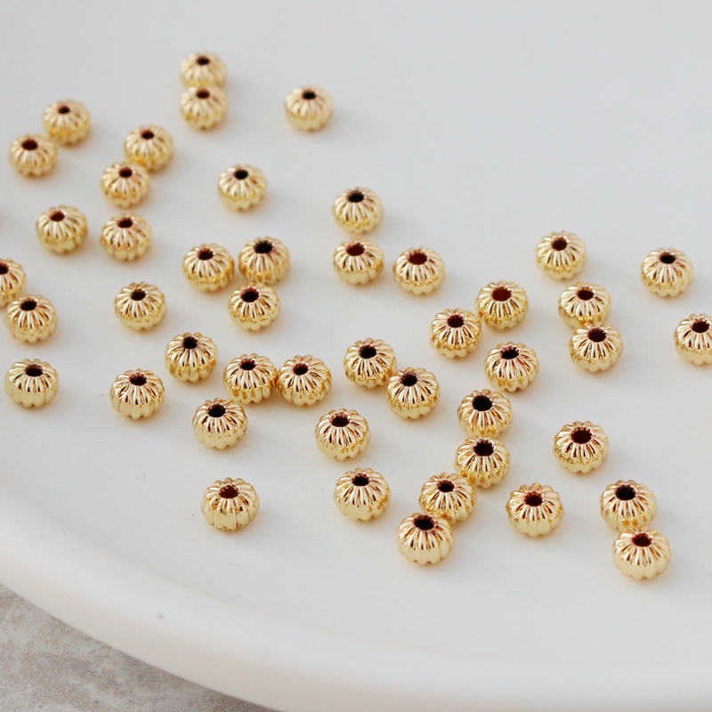 Set 50 Hạt Cườm Xỏ Lỗ Hình Bánh Xe Bí Ngô 14k Xinh Xắn Tự Làm Trang Sức
