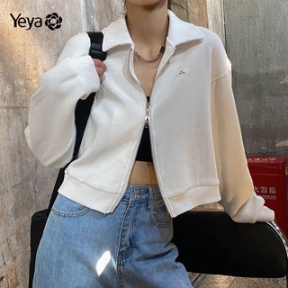 Áo khoác lửng YEYA tay dài có khóa kéo thời trang Hàn Quốc cho nữ