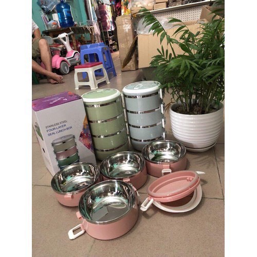 Cặp Lồng Đựng Cơm Cách Nhiệt 3 Lớp Lõi Inox Cao Cấp Hộp Đựng Cơm Văn Phòng Giữ Nhiệt 4 Tầng