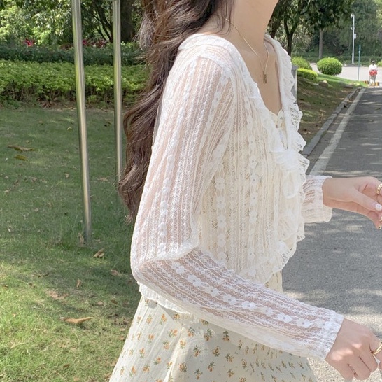 Áo Khoác Voan Mỏng Ngắn Phối Ren Thời Trang Mùa Hè Phong Cách Mới Cho Nữ
