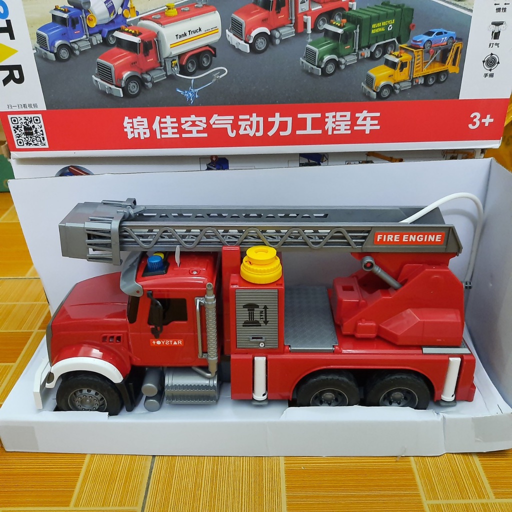Mô hình xe ô tô cứu hỏa đồ chơi trẻ em Toystar bằng nhựa có âm thanh và đèn kèm 3 thùng rác
