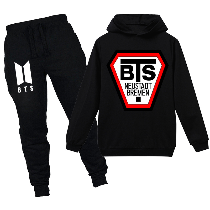 Thời Trang Bộ 2 Món Áo Hoodie Tay Dài In Hình Bts Dễ Thương Cho Bé Trai + Gái