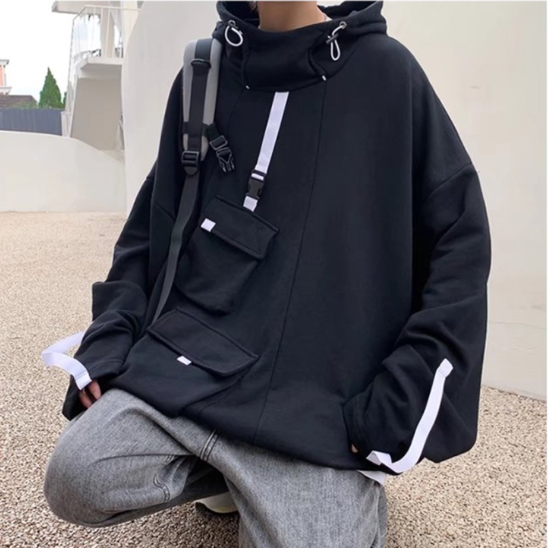 Áo khoác hoodie dáng rộng có nhiều túi đựng tay dài phong cách mùa thu cho nam nữ