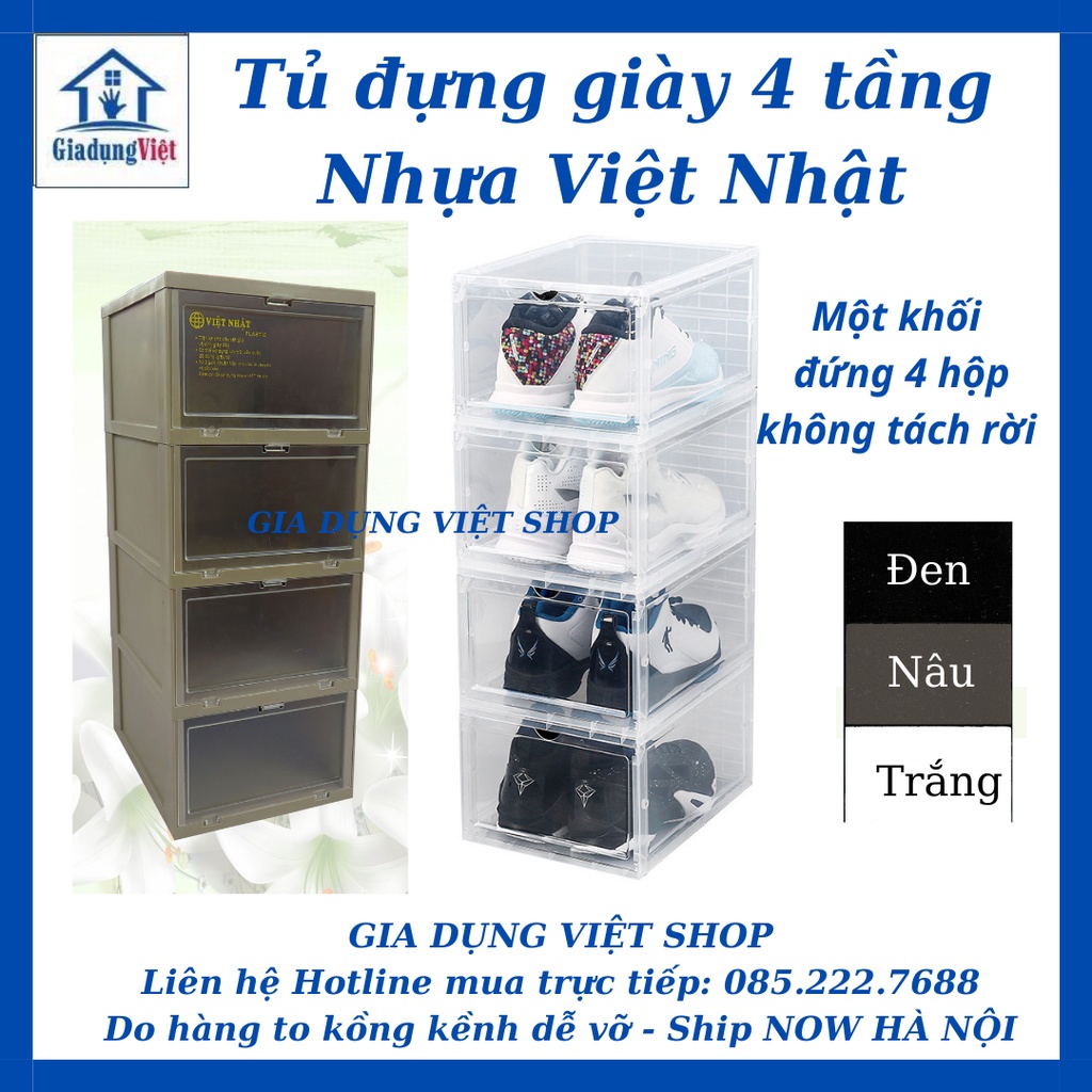 Tủ giày 4 tầng nhựa Việt Nhật nhựa đúc nguyên khối cao 18cm