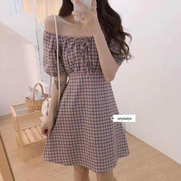 Váy Nữ Quảng Châu Kẻ Caro Chun Vai Cực Xinh M842 -Teen 888