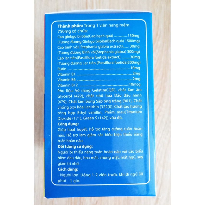 Viên uống bổ não Ginko plus 150mg hộp 100 viên. Hỗ trợ làm giảm nhức đầu, chóng mặt, mất ngủ, suy giảm trí nhớ
