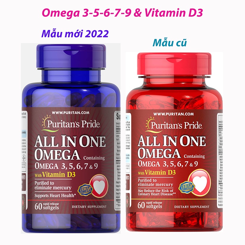 Viên uống Omega 3,5,6,7,9 vitamin D3. 6 trong một Puritan's Pride. USA