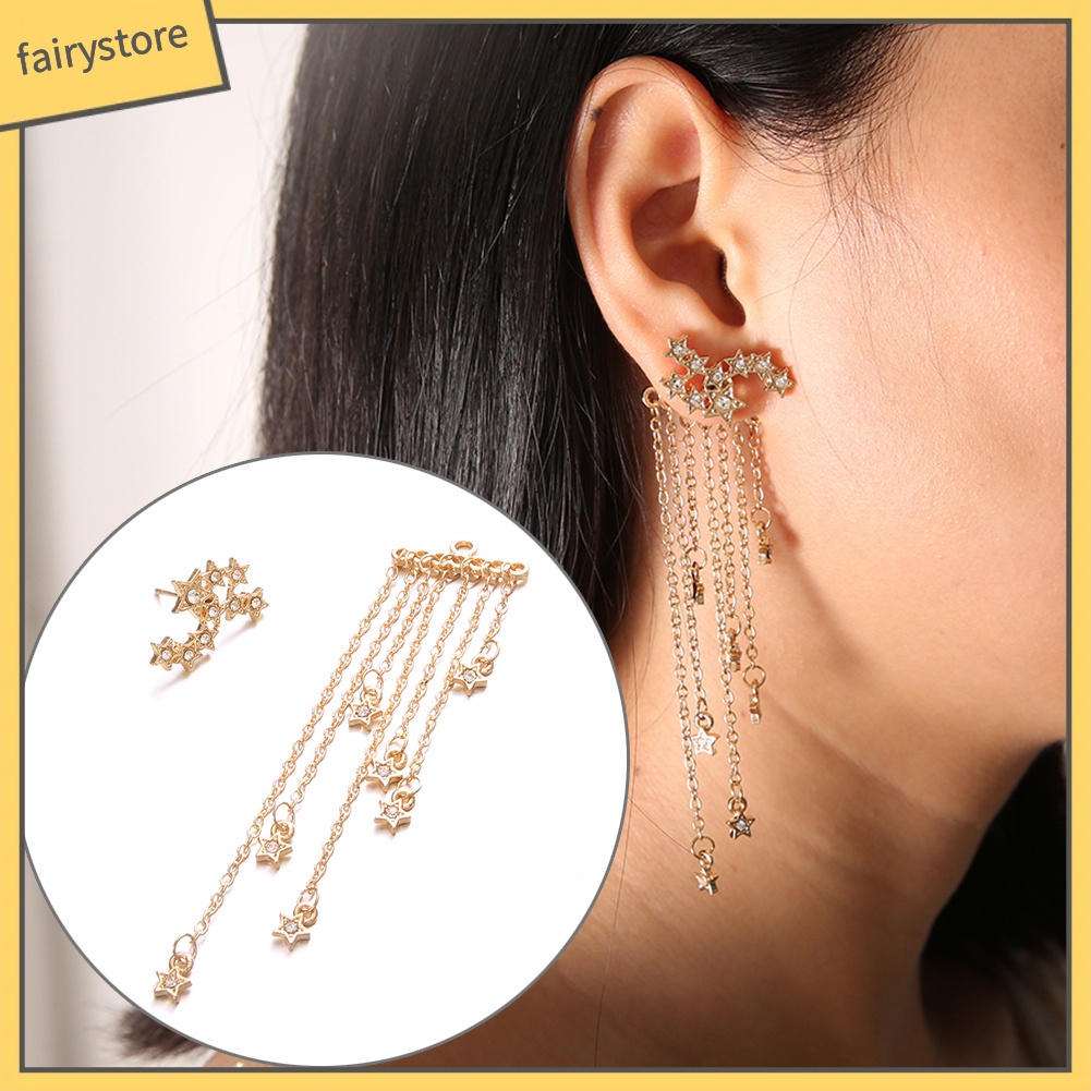 Khuyên tai dáng dài thiết kế tua rua đính ngôi sao độc đáo cho nữ