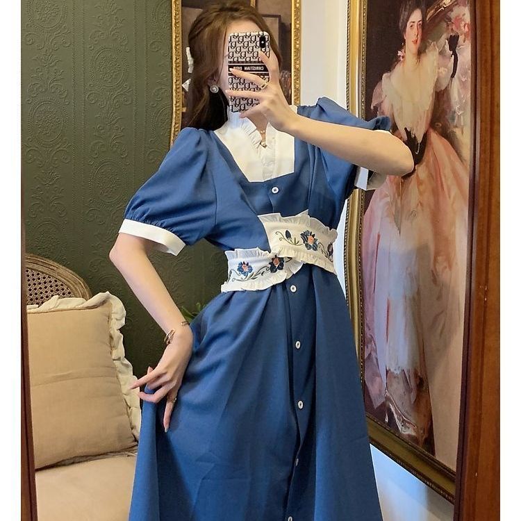 Đầm Thêu Họa Tiết Phong Cách Vintage Pháp Thanh Lịch Cho Nữ