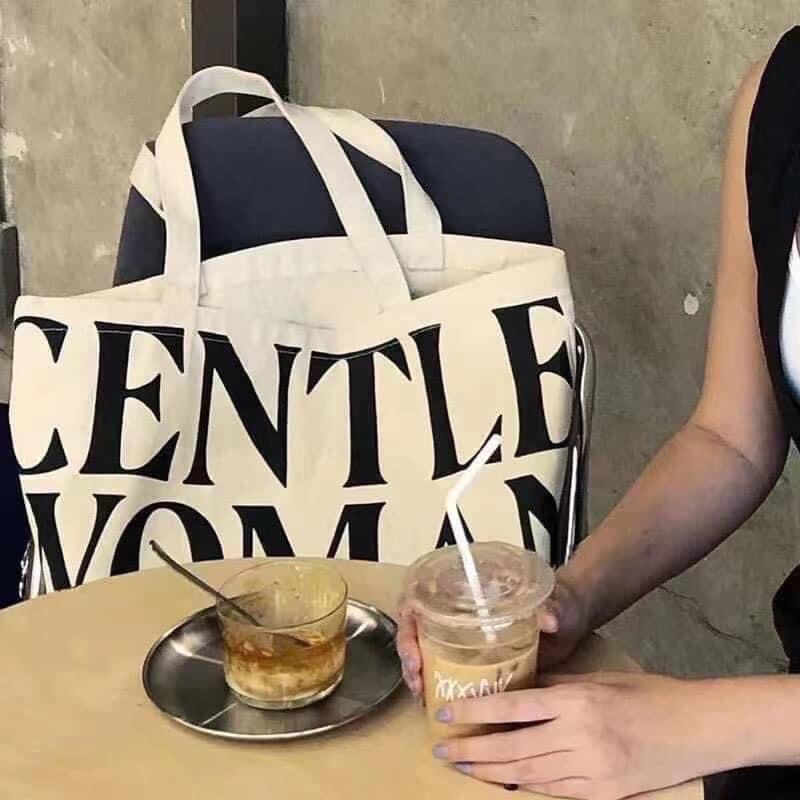 Túi tote vải bố canvas cao cấp in chữ GENTLE WOMAN phong cách Hàn Quốc