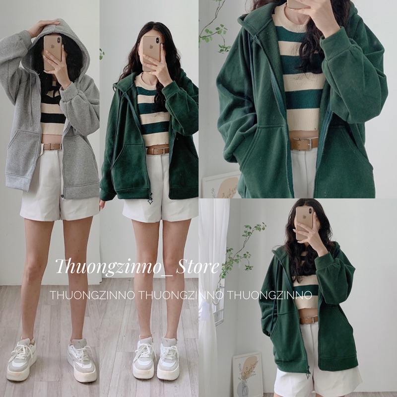Áo khoác nỉ trơn oversize phong cách ulzzang , áo hoodie nỉ mũ to form rộngu