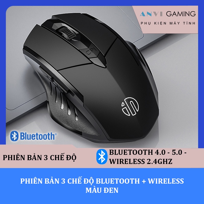 Chuột Không Dây có kết nối Bluetooth Pin Sạc inphic PM6 màu đen - Hiển thị mức pin - Bấm Siêu Êm - Không Cần Thay Pin