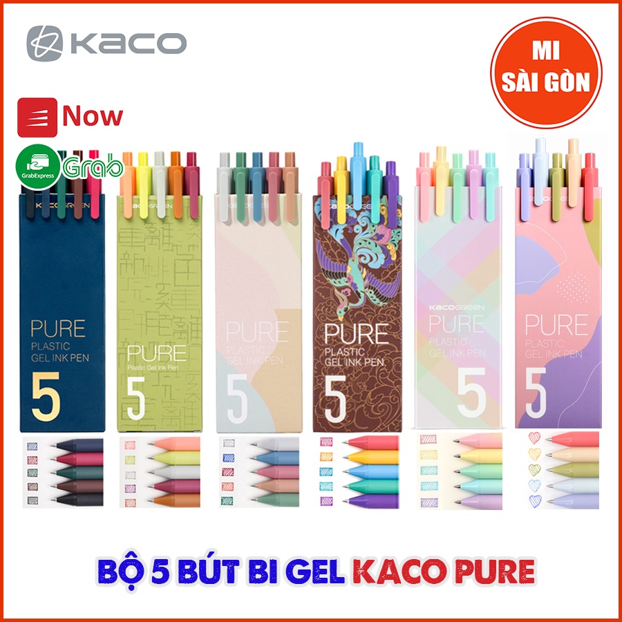 [Hỏa Tốc HCM] Bộ 5 Bút Gel 5 Màu KACO PURE - Ngòi 0.5mm