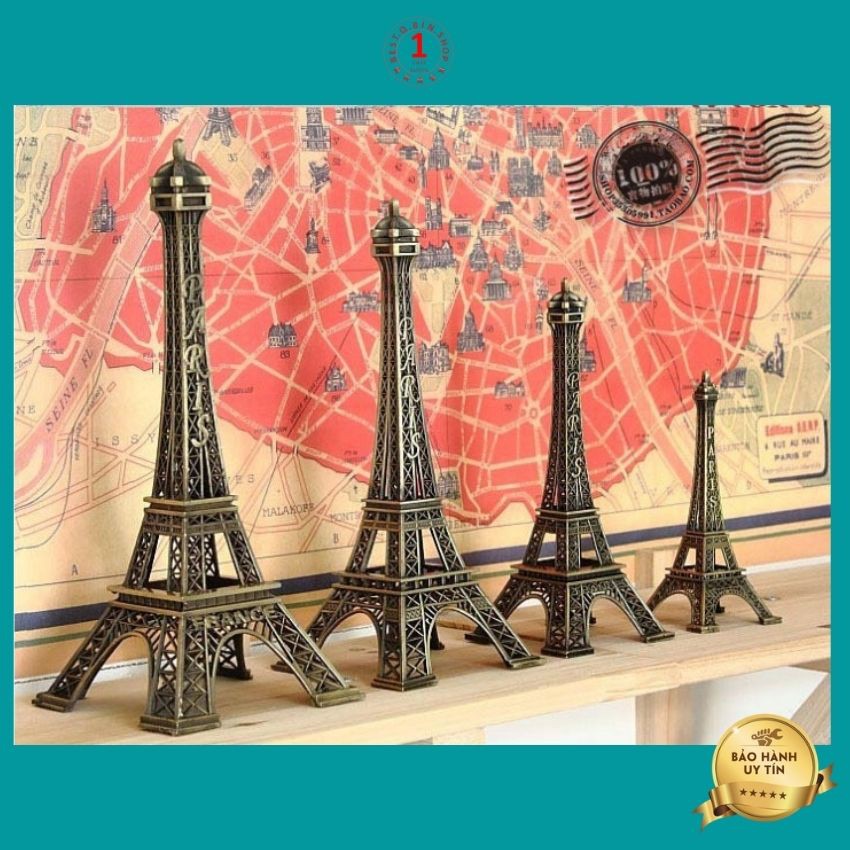 Mô hình tháp eiffel size vừa chiều cao 15-25cm chất liệu kim loại dùng để trang trí tiểu cảnh làm quà tặng , Qbin shop