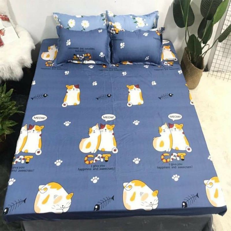 Ga poly cotton loại đẹp tặng kèm 2 vỏ áo gối, ga chun bọc nệm nhiều kích thước giường | BigBuy360 - bigbuy360.vn