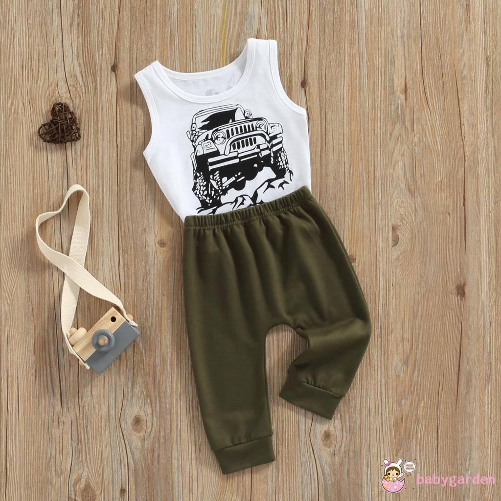 BABYGARDEN-0-3years Baby Boy Outfits, Sleeveless Letter Printed Round Neck Tank Tops + Elastic Waist Solid Color Pants Set