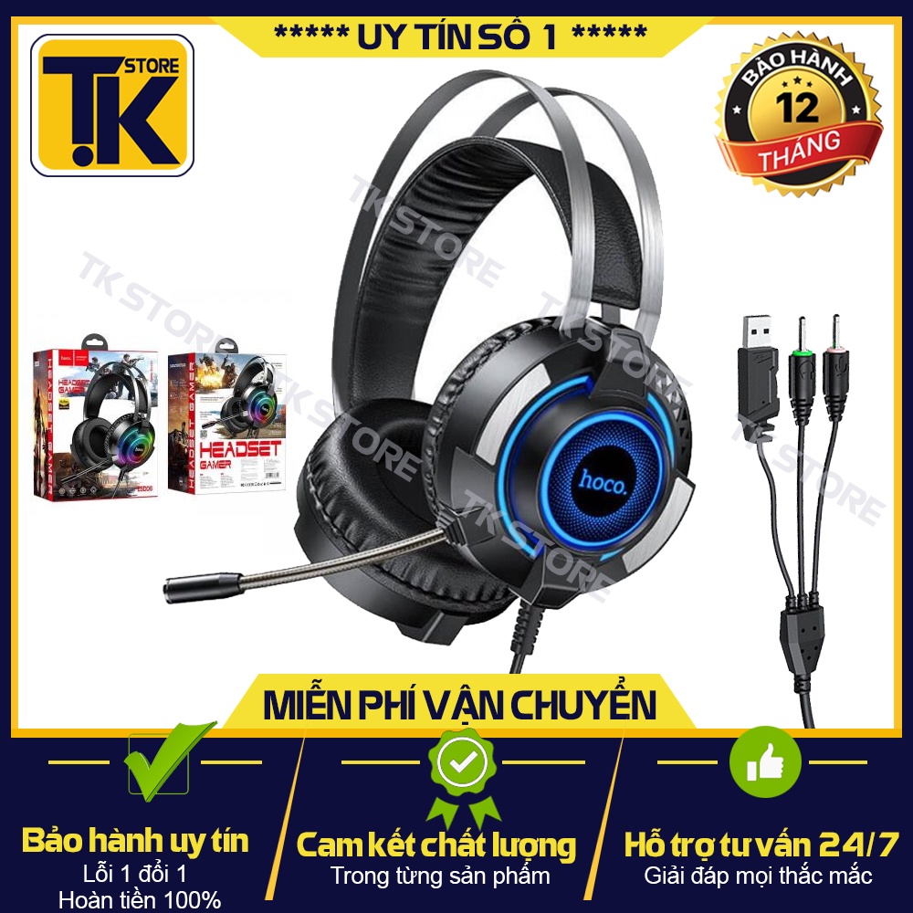 Tai Nghe Chụp Tai Gamming Hoco ESD06 Đèn LED Siêu Cấp - Âm Thanh Chân Thật - BẢO HÀNH CHÍNH HÃNG